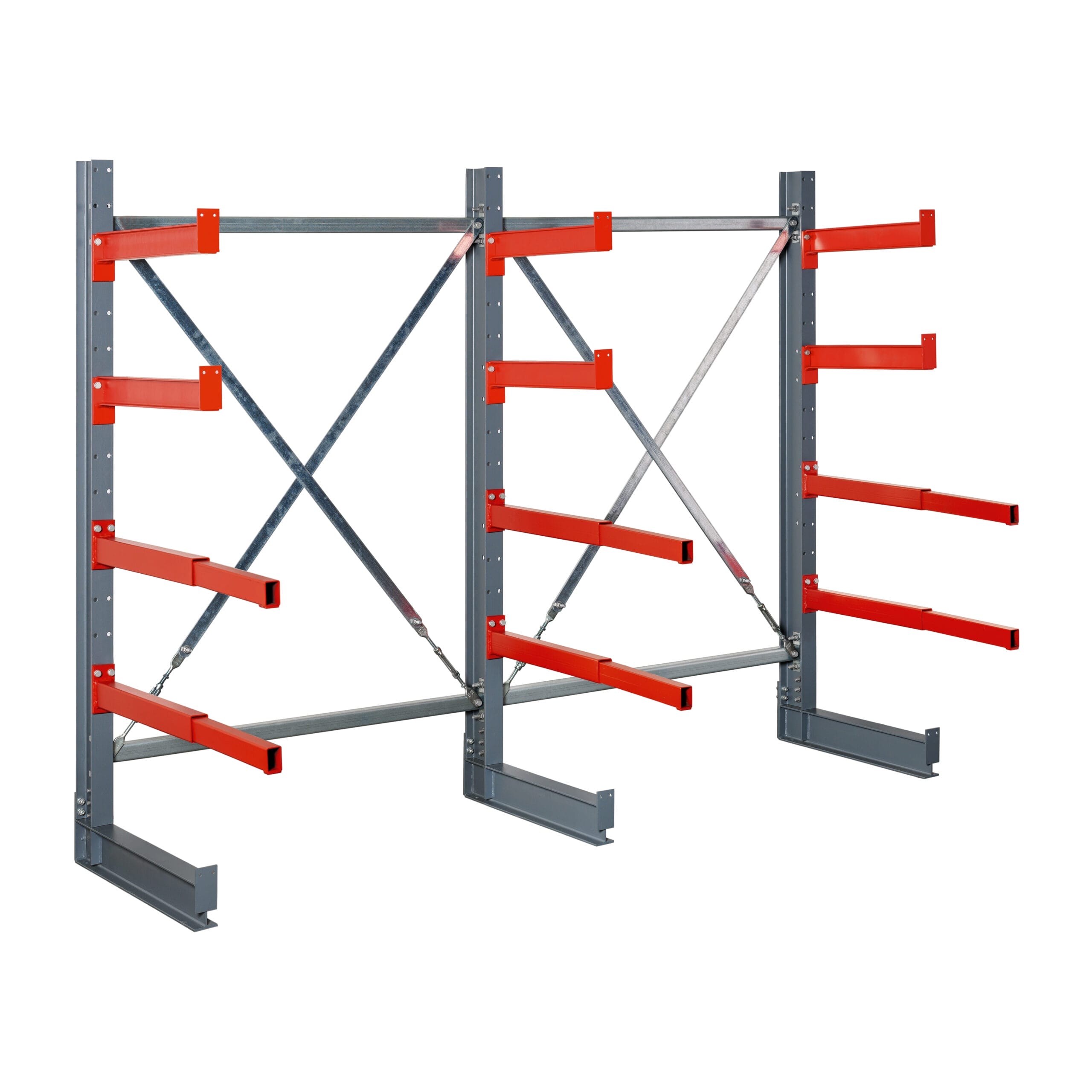 Einseitiges Schreinerei-Kragarmregal für die platzsparende Lagerung von Holz , Freisteller Bild