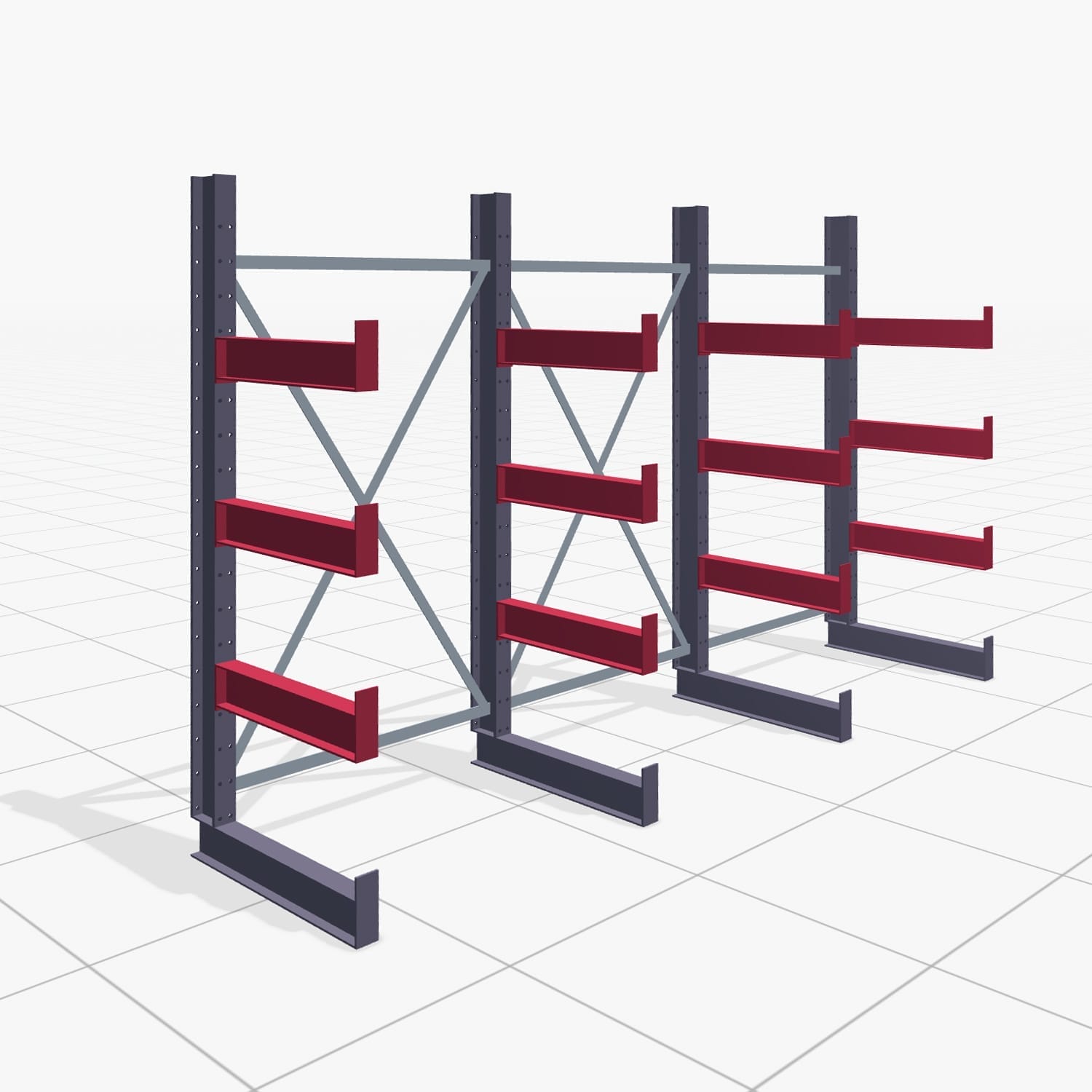 Kragarmregale Handbedient KHX 3000, H: 2.000 mm, B: 3067 mm, Armlänge: 600 mm (750 kg), Einseitige Nutzung