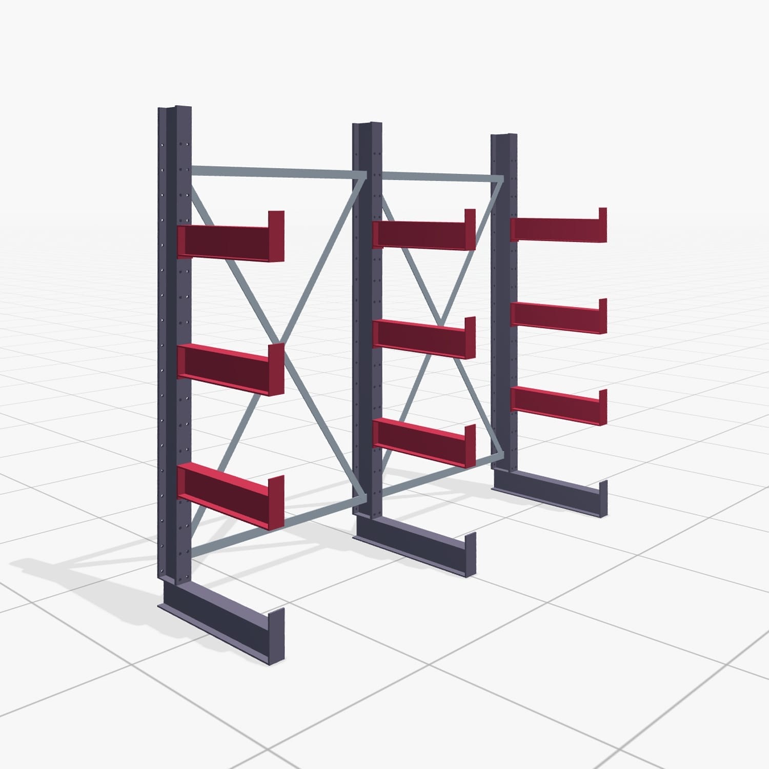 Kragarmregale Handbedient KHX 3000, H: 2.000 mm, B: 2066 mm, Armlänge: 500 mm (900 kg), Einseitige Nutzung