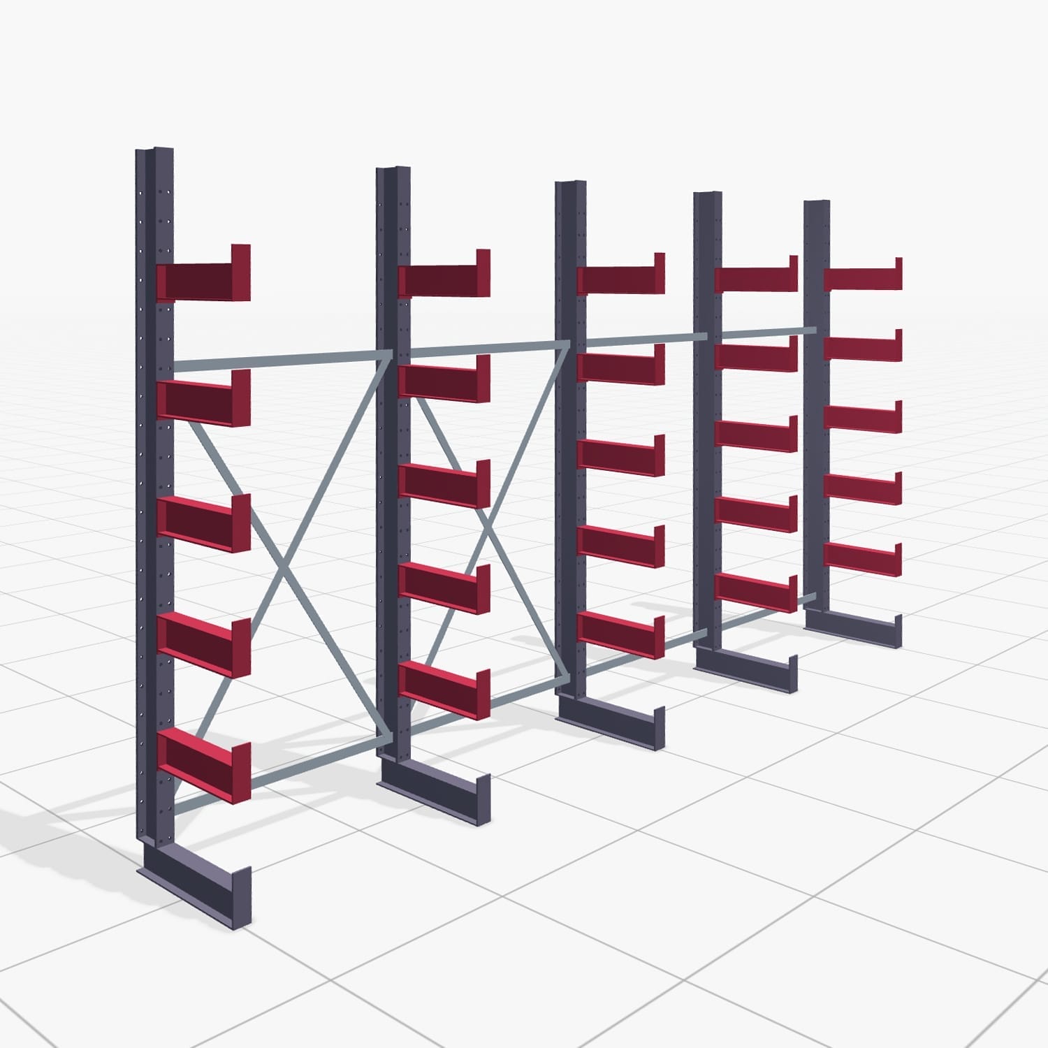 Kragarmregale Handbedient KHX 3000, H: 2.500 mm, B: 4068 mm, Armlänge: 800 mm (560kg), Einseitige Nutzung