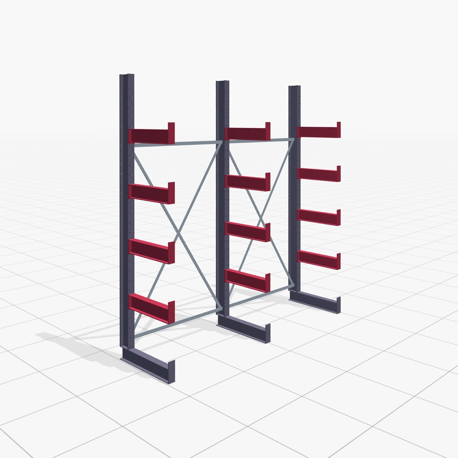 Kragarmregale Handbedient KHX 3000, H: 3.000 mm, B: 2645 mm, Armlänge: 800 mm (560kg), Einseitige Nutzung