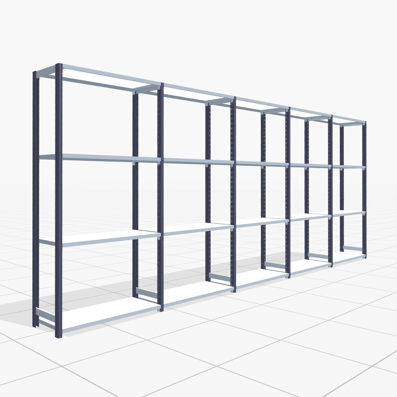 Fachbodenregal FBX 4000, H: 2.000 mm, B: 5.017 mm mm, T: 400 mm, Ebenen: 4