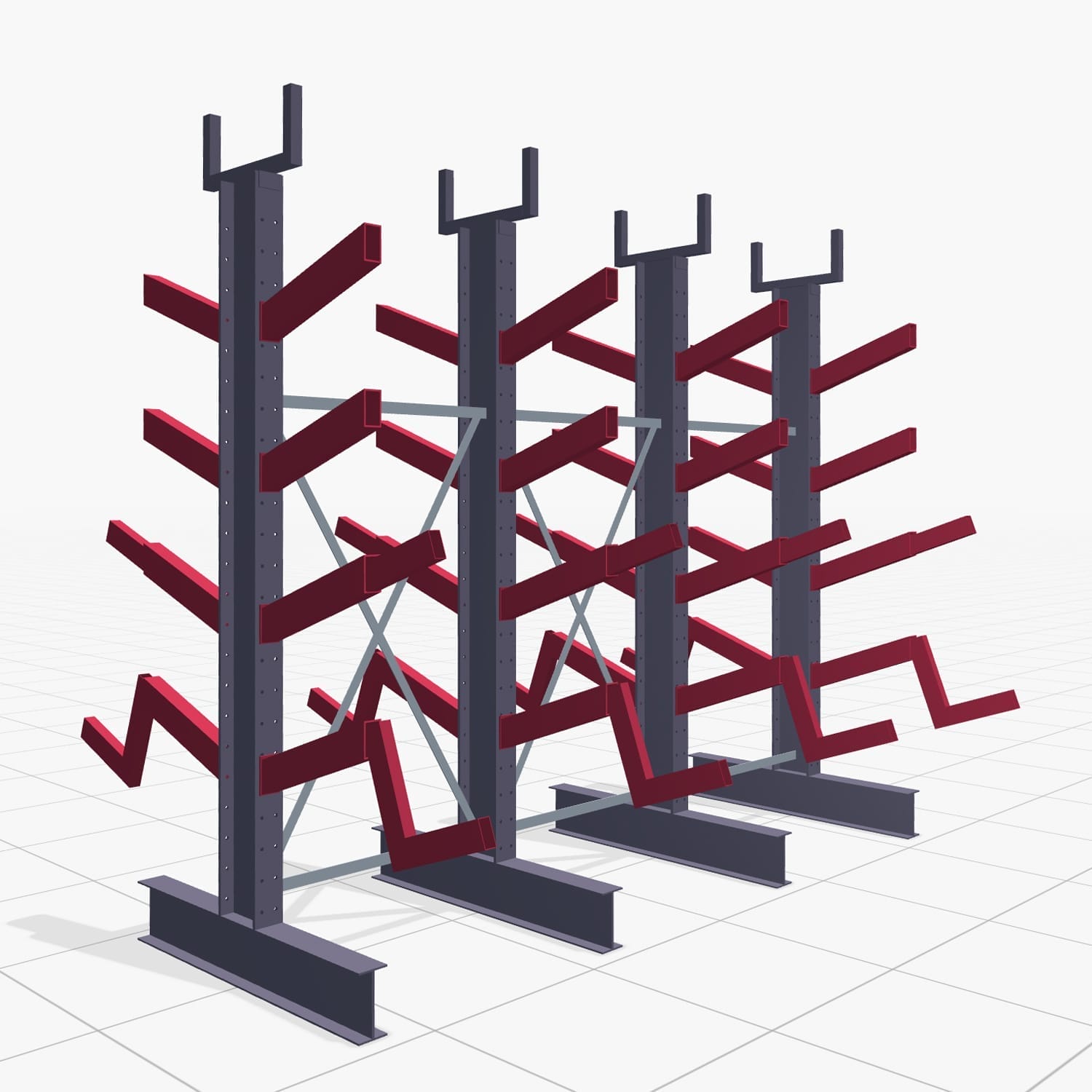 Schrägarmregale KHX 3020, H: 2.500 mm (IPE 200), B: 3103 mm, Feldanzahl: 3
