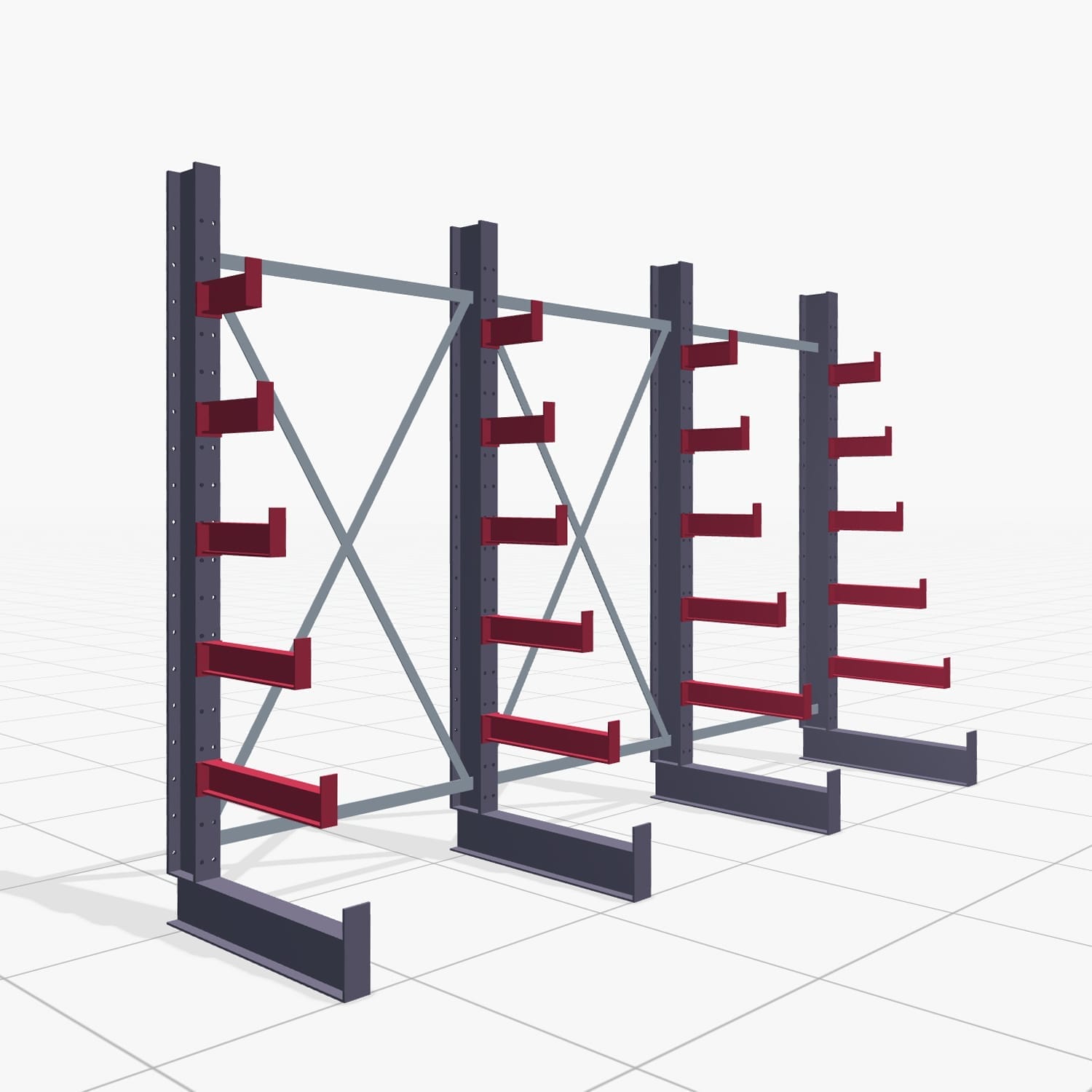 Tannenbaumregale KHX 3030, H: 2.000 mm (IPE 120), B: 3067 mm, Feldanzahl: 3, Einseitige Nutzung