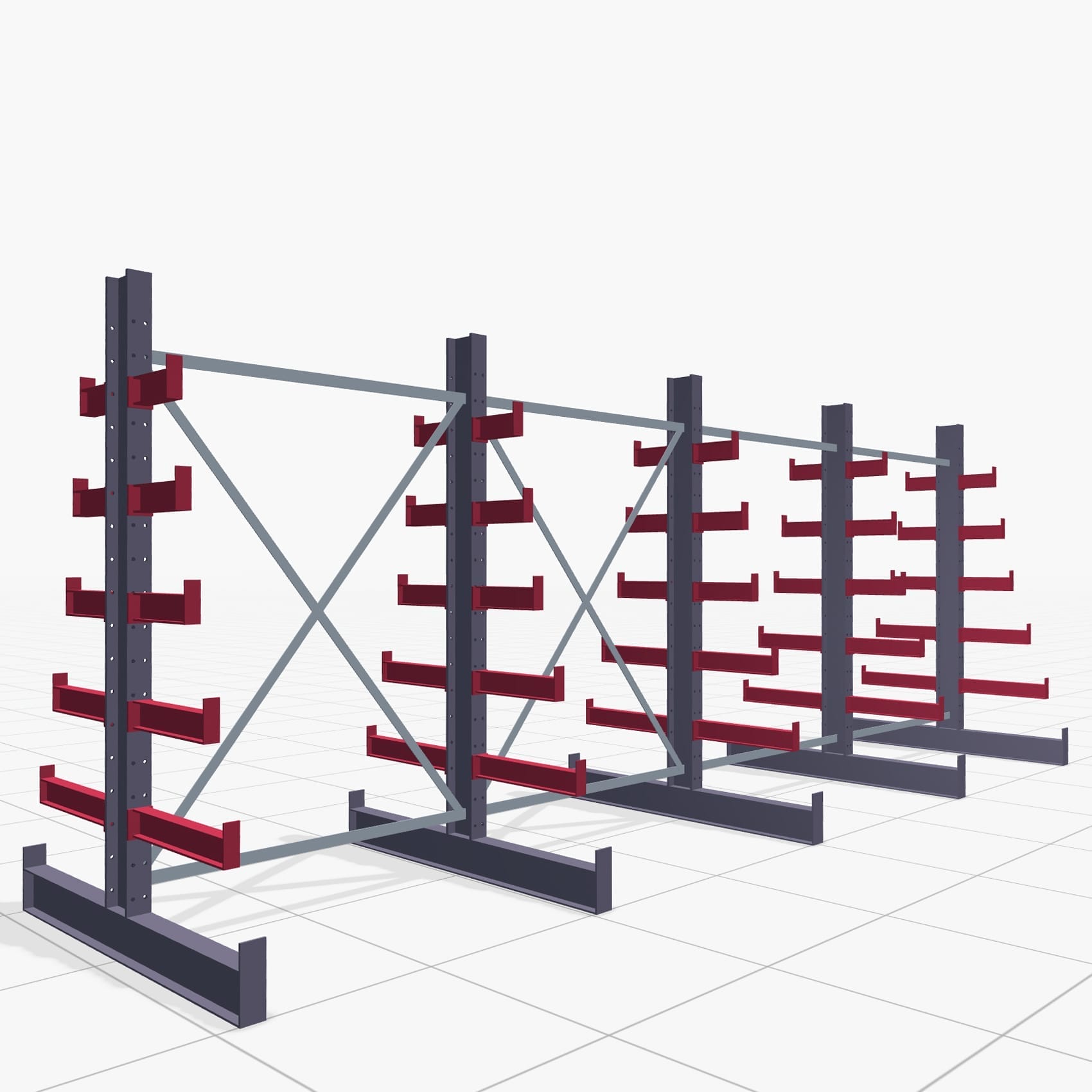Tannenbaumregale KHX 3030, H: 2.000 mm (IPE 120), B: 5208 mm, Feldanzahl: 4, Zweiseitige Nutzung
