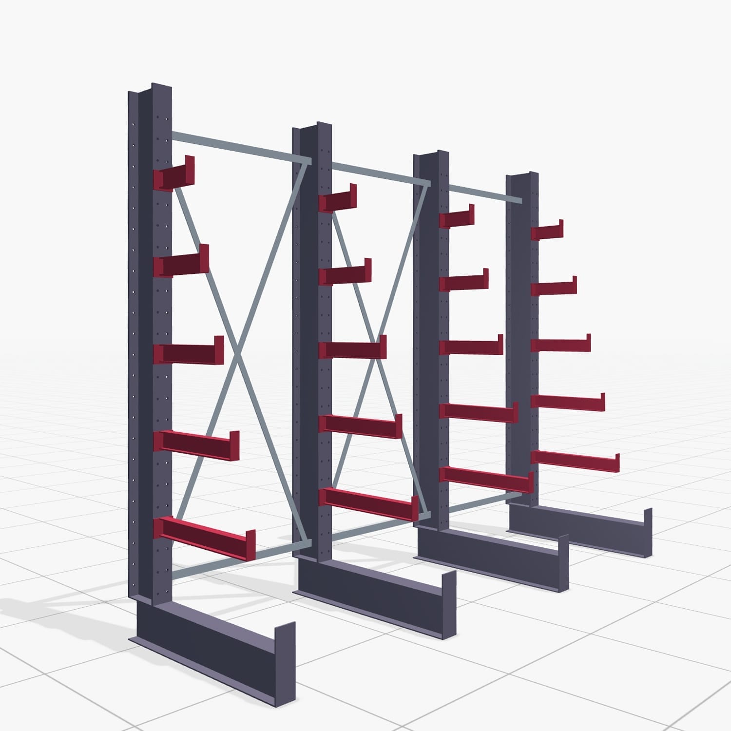 Tannenbaumregale KHX 3030, H: 2.500 mm (IPE 140), B: 3067 mm, Feldanzahl: 3, Einseitige Nutzung