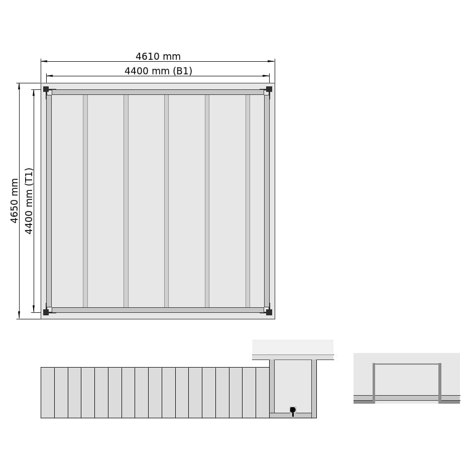 Lagerbühnen LBX 8000 Rechteck, 1 Feld, B: 4.650 mm, T: 4.700 mm mm, Treppe: mittigMitPodest, Übergabe: mitKetteGesichert