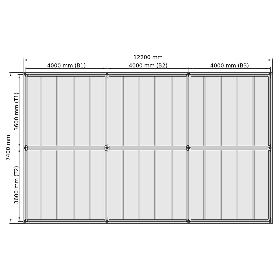 Lagerbühnen LBX 8000 Rechteck, 6 Felder, B: 12.200 mm, T: 7.400 mm mm, Treppe: ohne, Übergabe: ohne