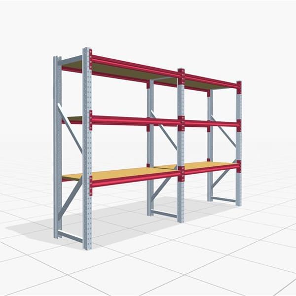 Weitspannregale WSX 5000, H: 2.000 mm, B: 3.187 mm mm, T: 600 mm, Ebenen: 4, Feldbreite: 1.500 mm, Auflage: Spanplatte