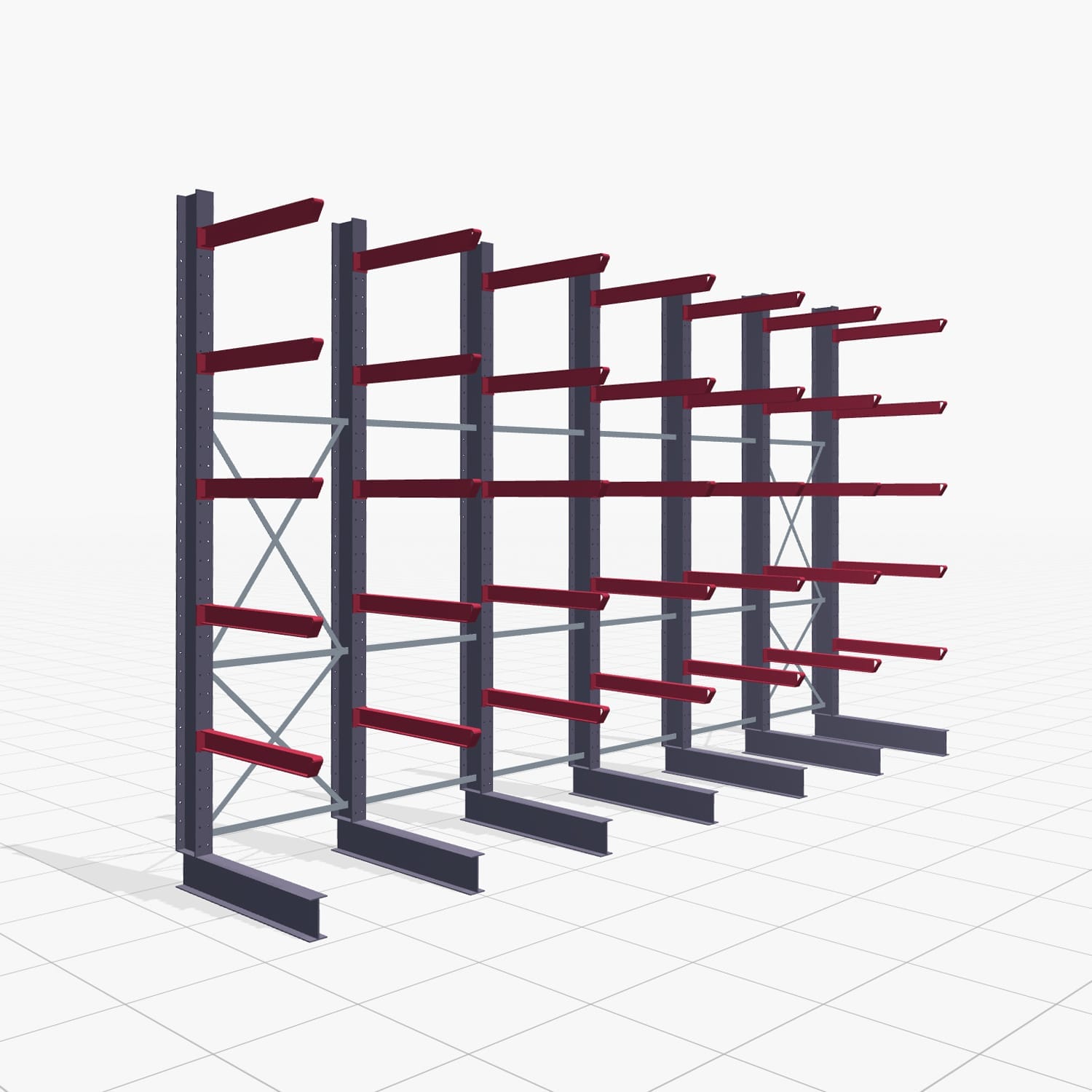 Kragarmregal Staplerbedient KSX 2000, H: 3.500 mm, B: 6100 mm, Armlänge: 1.000 mm, Einseitige Nutzung
