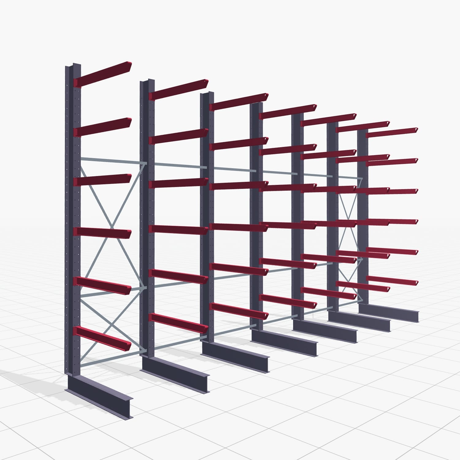 Kragarmregal Staplerbedient KSX 2000, H: 4.000 mm, B: 7300 mm, Armlänge: 1.200 mm, Einseitige Nutzung