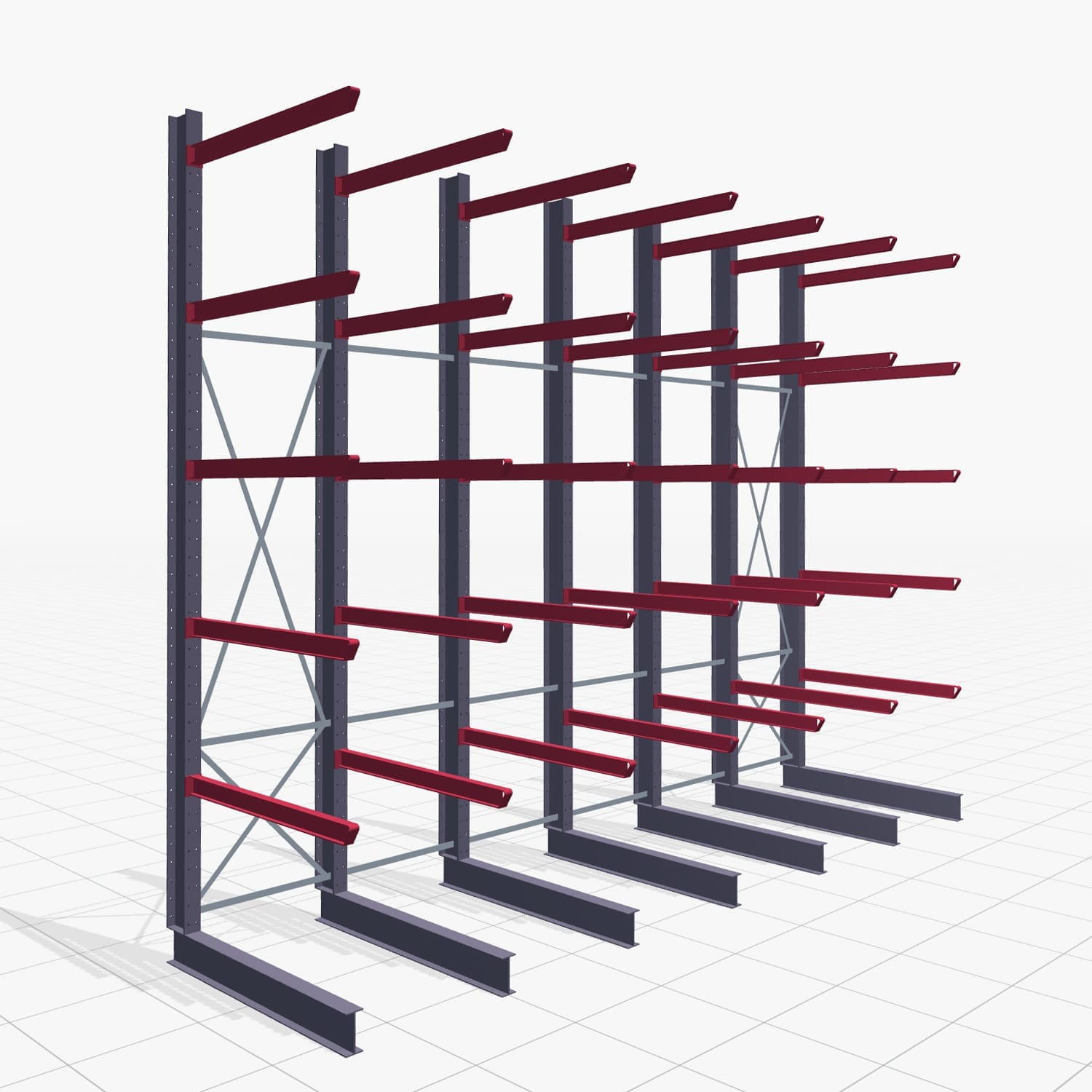 Kragarmregal Staplerbedient KSX 2000, H: 4.500 mm, B: 6100 mm, Armlänge: 1.500 mm, Einseitige Nutzung