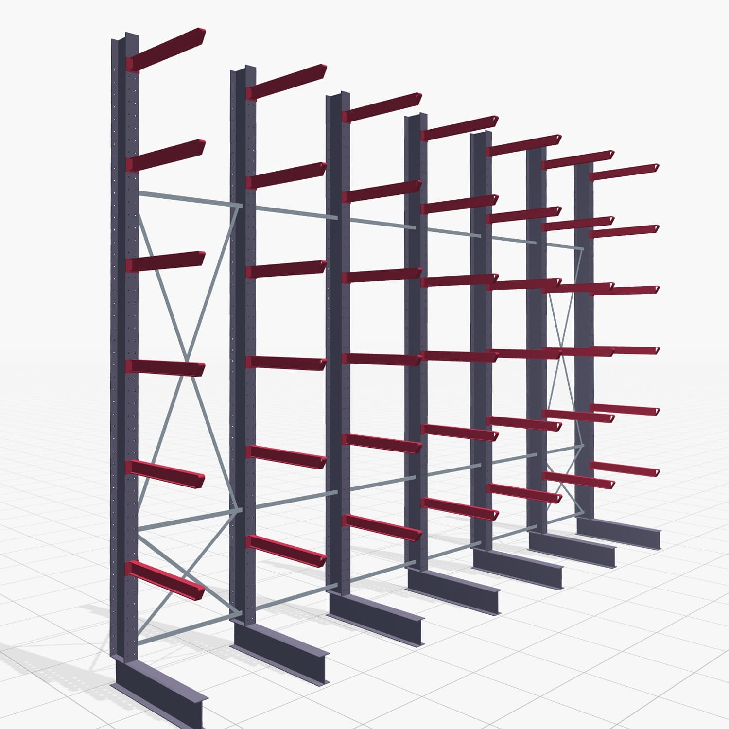 Kragarmregal Staplerbedient KSX 2000, H: 5.000 mm, B: 7310 mm, Armlänge: 1.000 mm, Einseitige Nutzung