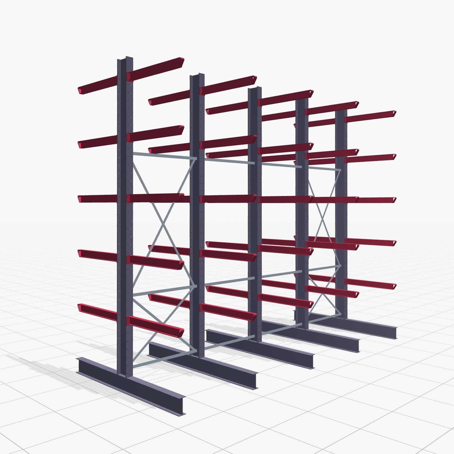Kragarmregal Staplerbedient KSX 2000, H: 4.000 mm, B: 4900 mm, Armlänge: 1.000 mm, Zweiseitige Nutzung