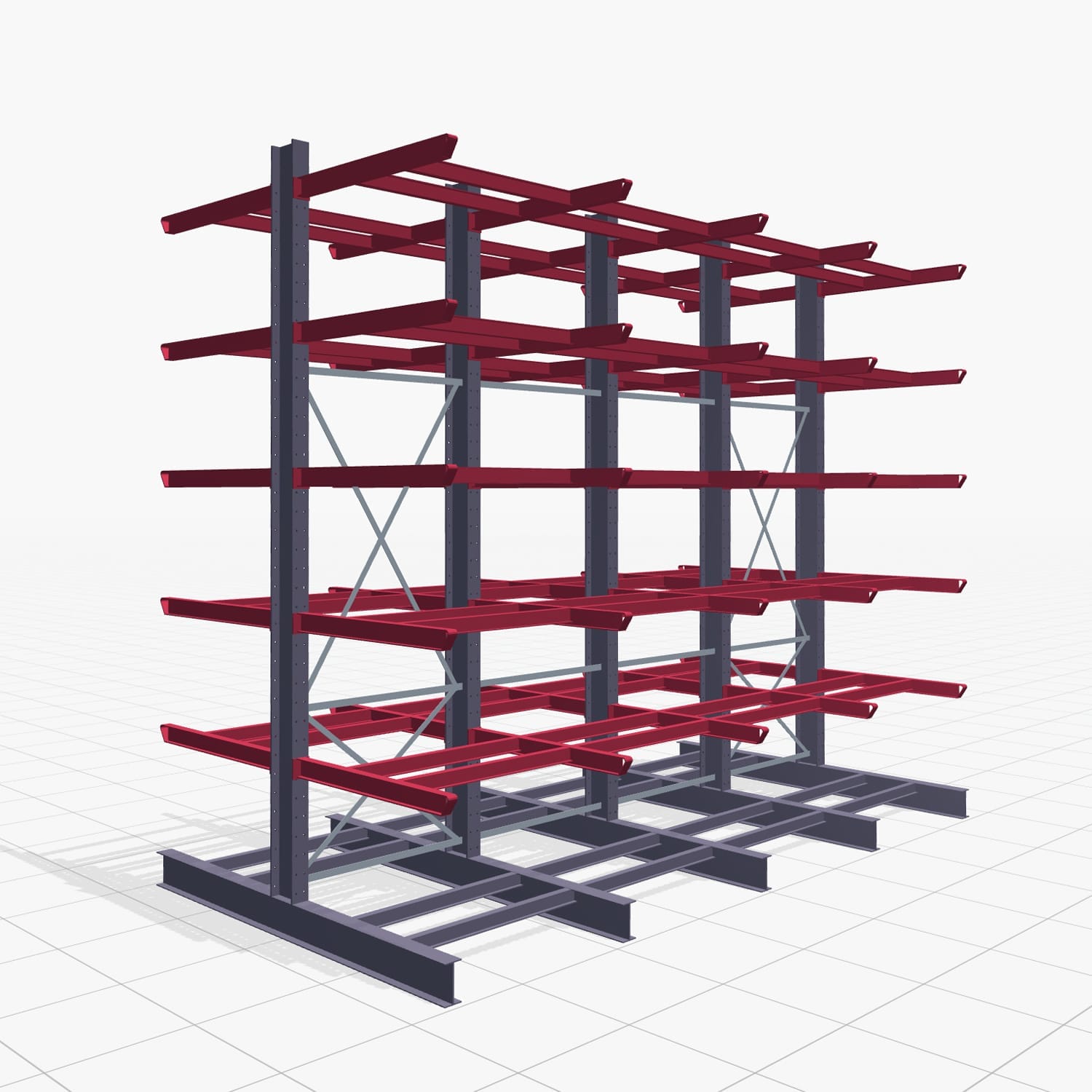 Kragarmregal Staplerbedient KSX 2000, H: 4.000 mm, B: 4900 mm, Armlänge: 1.200 mm, Zweiseitige Nutzung