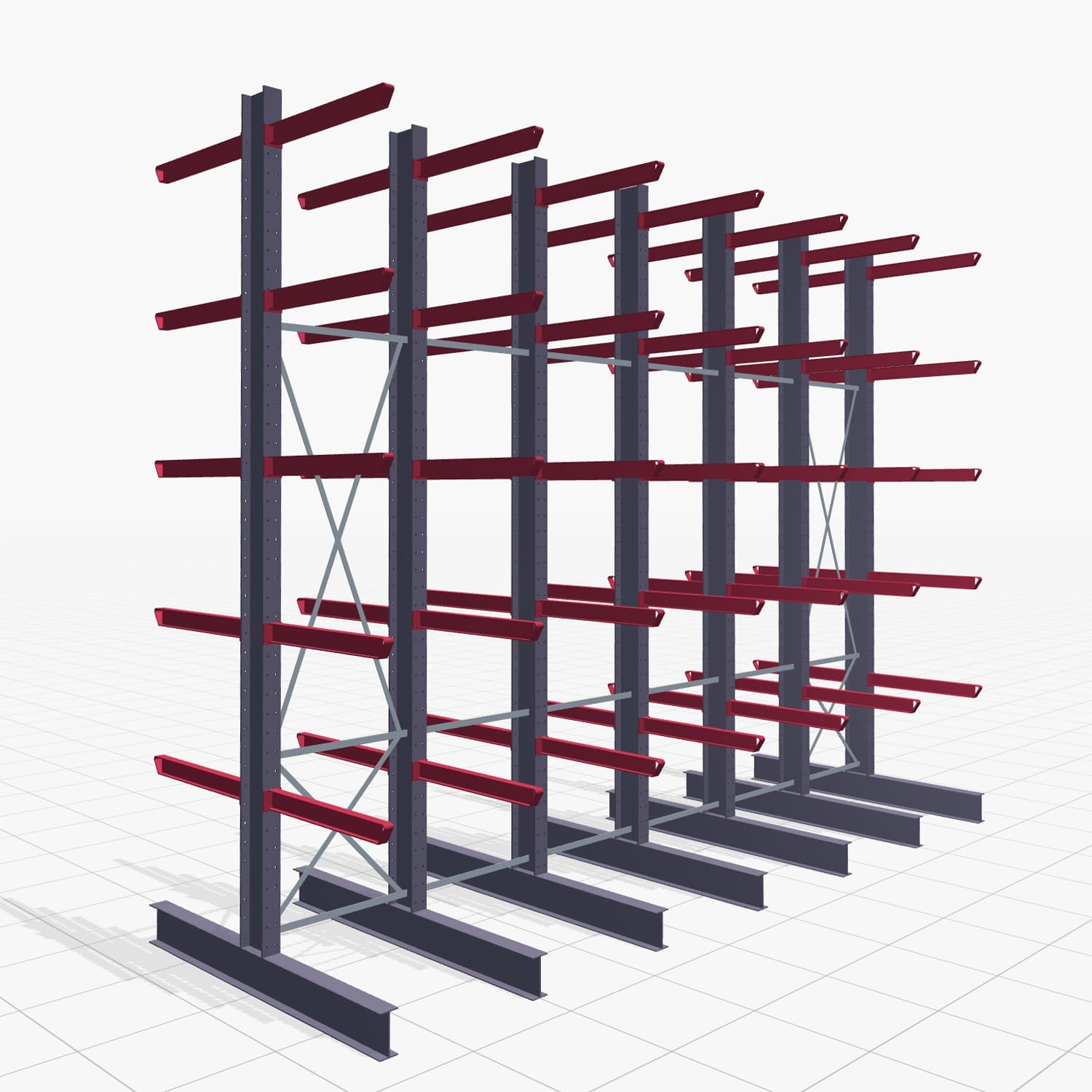Kragarmregal Staplerbedient KSX 2000, H: 4.500 mm, B: 6100 mm, Armlänge: 1.000 mm, Zweiseitige Nutzung