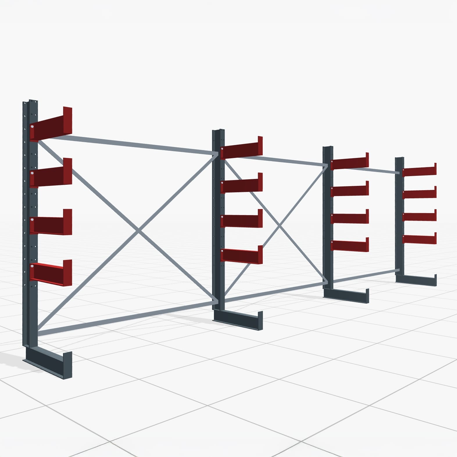 Kragarmregale Handbedient KHX 3000, H: 2.000 mm, B: 6.076 mm mm, Armlänge: 2.240 kg, Einseitige Nutzung