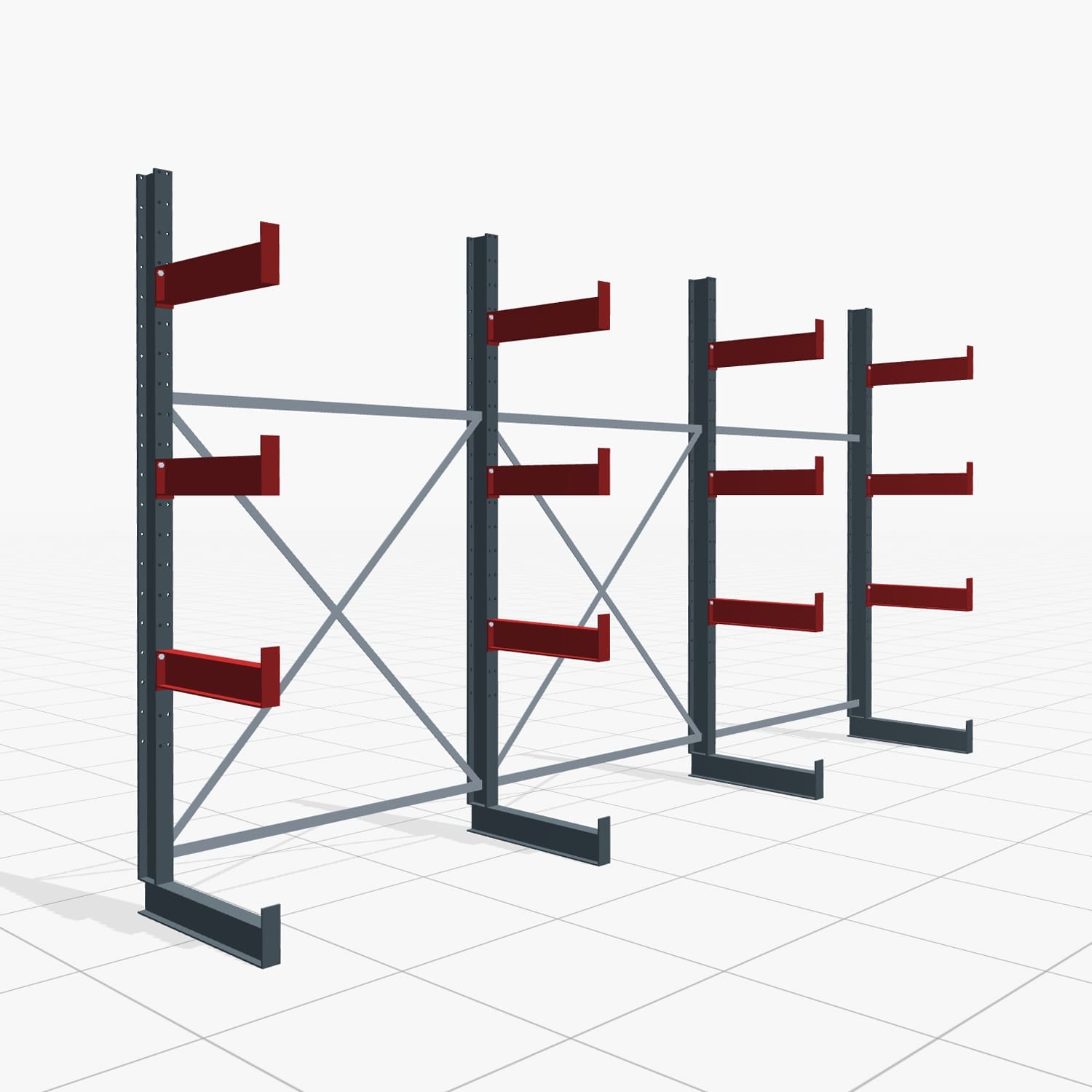 Kragarmregale Handbedient KHX 3000, H: 2.500 mm, B: 4.576 mm mm, Armlänge: 1.880 kg, Einseitige Nutzung