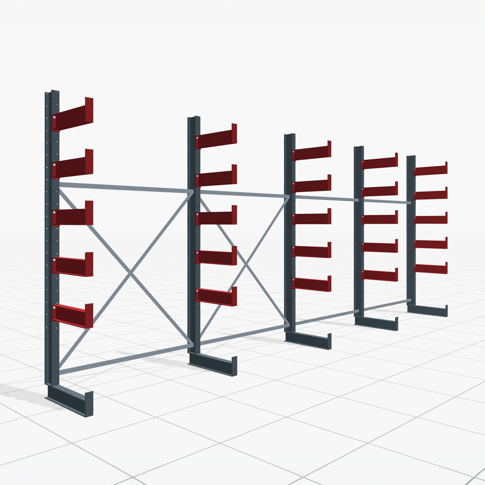 Kragarmregale Handbedient KHX 3000, H: 2.500 mm, B: 6.077 mm mm, Armlänge: 2.240 kg, Einseitige Nutzung