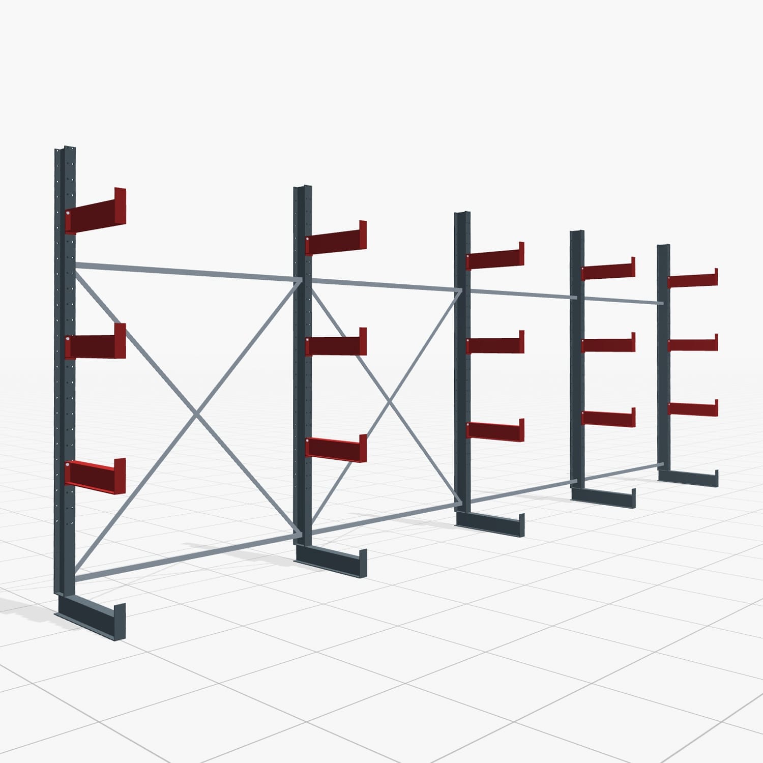 Kragarmregale Handbedient KHX 3000, H: 3.000 mm, B: 8.077 mm mm, Armlänge: 2.680 kg, Einseitige Nutzung