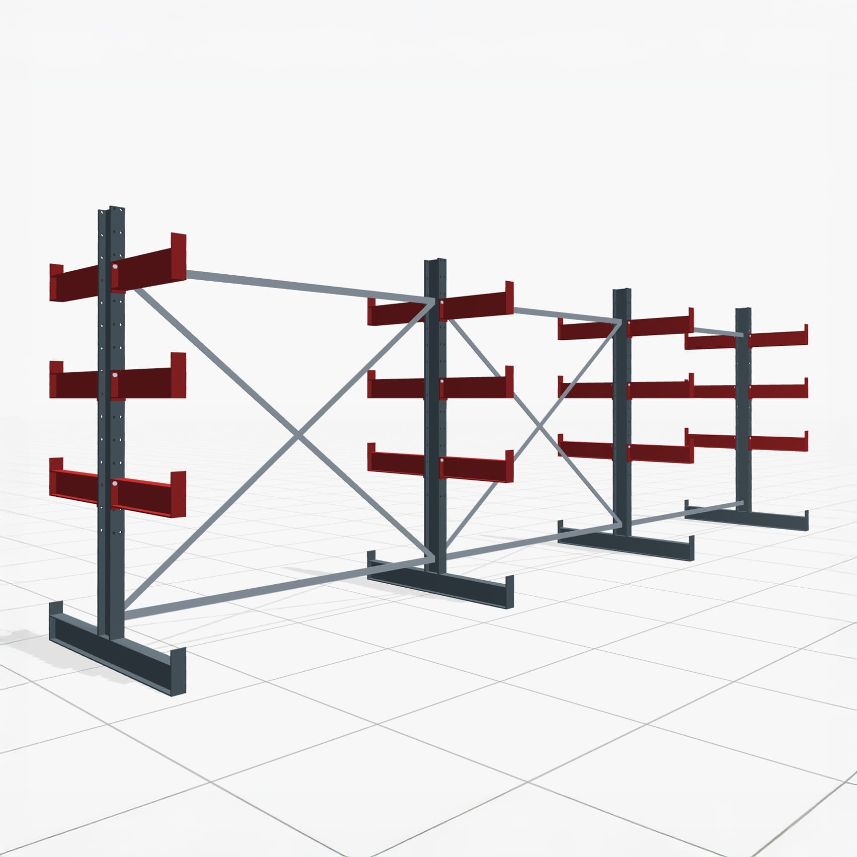 Kragarmregale Handbedient KHX 3000, H: 2.000 mm, B: 6.076 mm mm, Armlänge: 2.240 kg, Zweiseitige Nutzung
