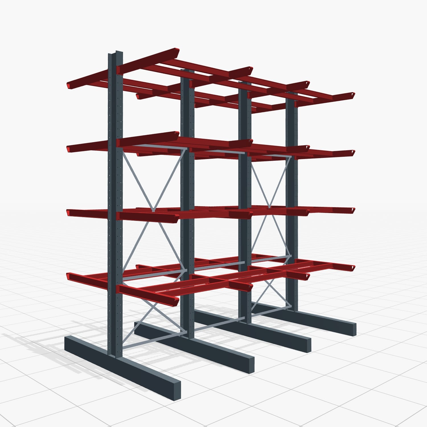 Kragarmregale Staplerbedient KSX 2000, H: 4.000 mm, B: 3700 mm, Armlänge: 1.200 mm, Zweiseitige Nutzung