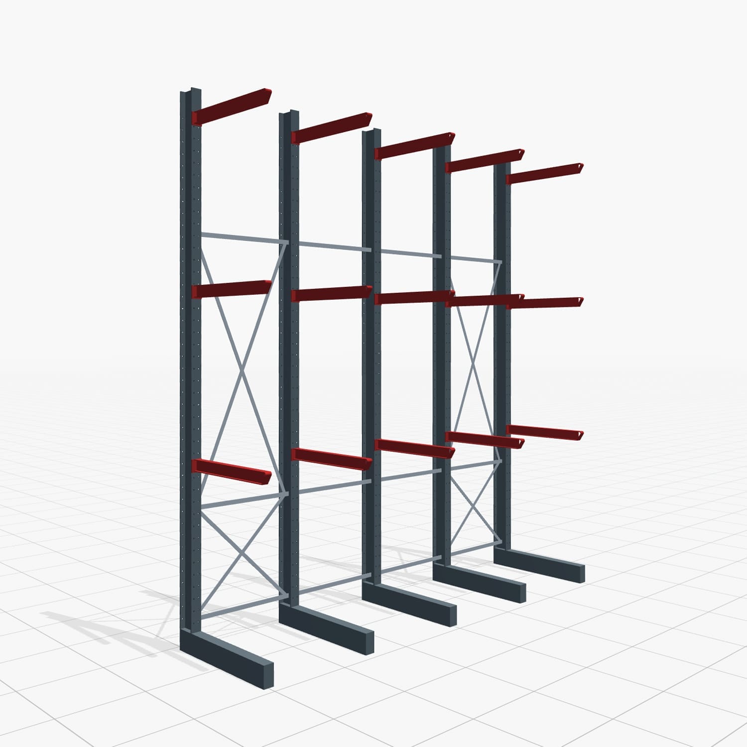Kragarmregale Staplerbedient KSX 2000, H: 4.500 mm, B: 4110 mm, Armlänge: 1.000 mm, Einseitige Nutzung