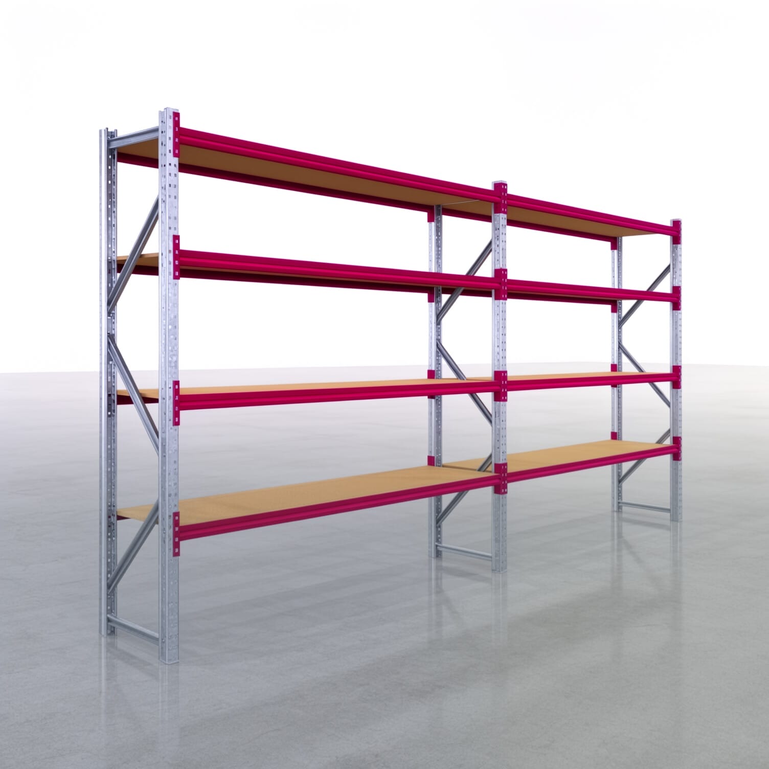 Weitspannregale WSX 5000, H: 2.400 mm, B: 5.167 mm mm, T: 600 mm, Ebenen: 5, Feldbreite: 2.500 mm, Auflage: Spanplatte