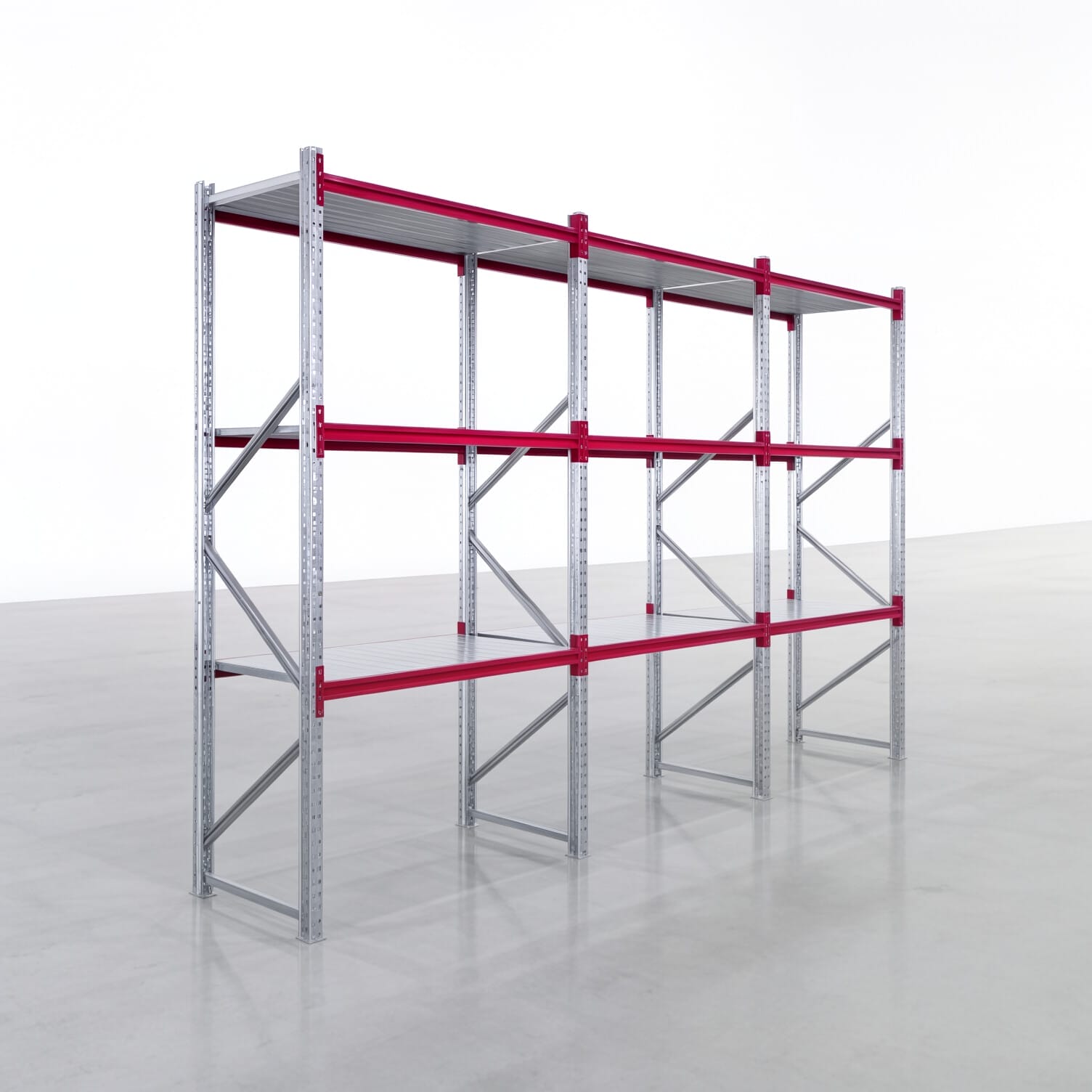 Weitspannregale WSX 5000, H: 3.000 mm, B: 4.748 mm mm, T: 800 mm, Ebenen: 4, Feldbreite: 1.500 mm, Auflage: Stahlboden