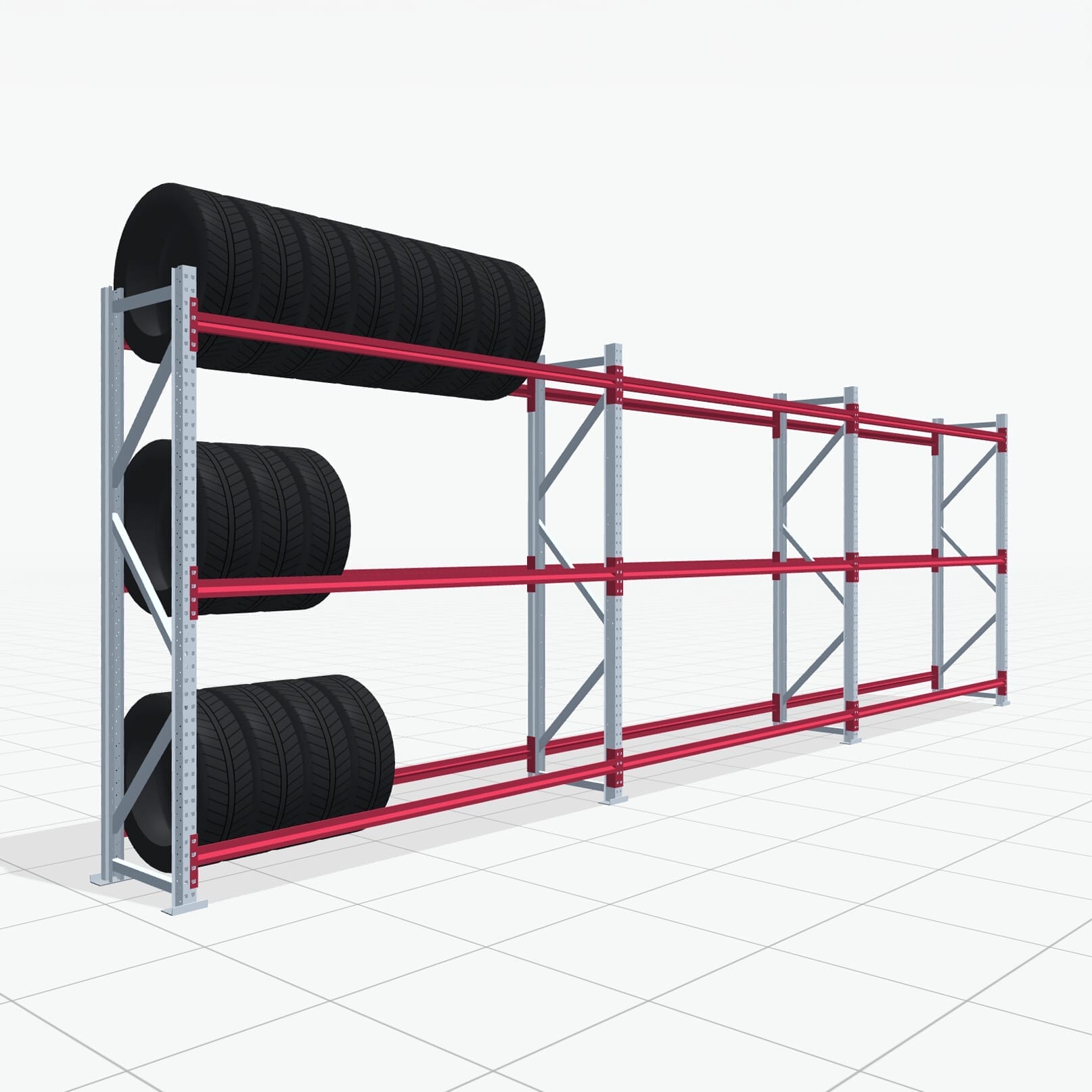 Reifenregale RSX 5000, H: 2.400 mm, B: 7.718 mm mm, T: 600 mm (19 - 21