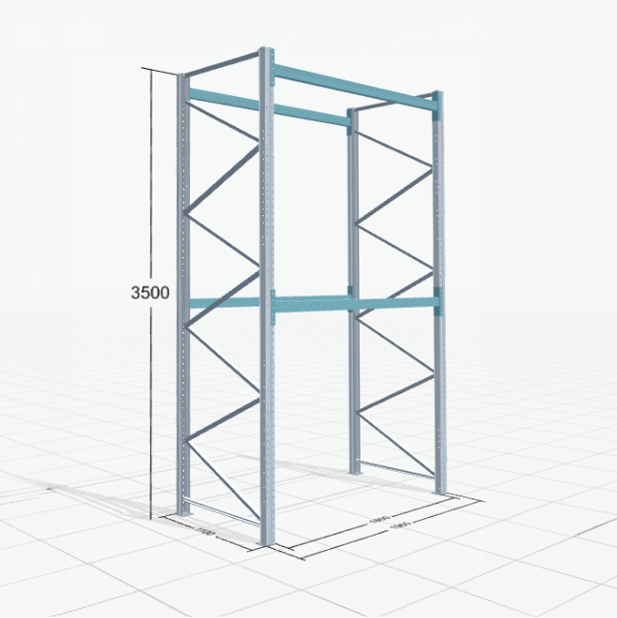 Palettenregal Basic PRB 1100, H: 3500 mm, B: 1.970 mm, Palettengewicht: 500 kg, Palettenplätze: 6
