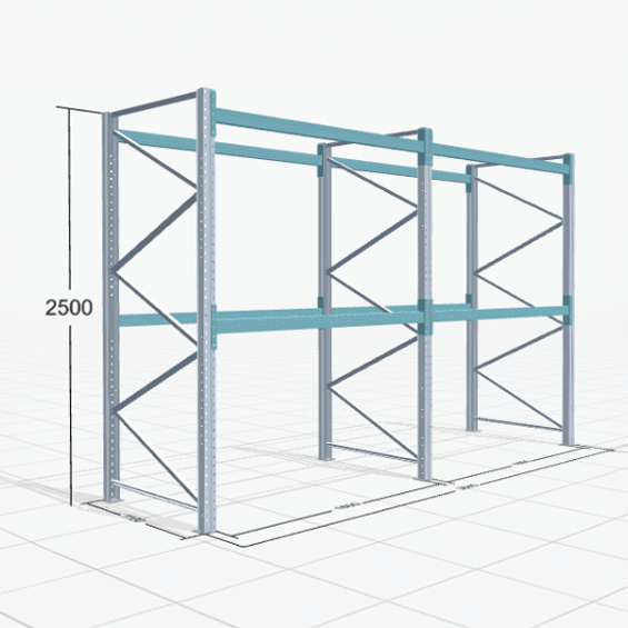 Palettenregal Basic PRB 1100, H: 2500 mm, B: 3.860 mm, Palettengewicht: 500 kg, Palettenplätze: 12