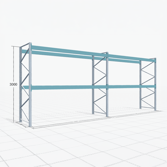 Palettenregal Basic PRB 1100, H: 3000 mm, B: 7.460 mm, Palettengewicht: 500 kg, Palettenplätze: 24
