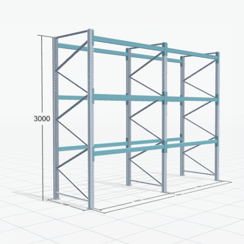 Palettenregal Basic PRB 1100, H: 3000 mm, B: 3.860 mm, Palettengewicht: 500 kg, Palettenplätze: 16