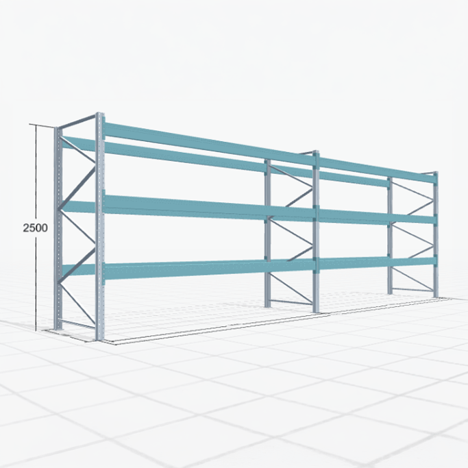 Palettenregal Basic PRB 1100, H: 2500 mm, B: 7.460 mm, Palettengewicht: 500 kg, Palettenplätze: 32