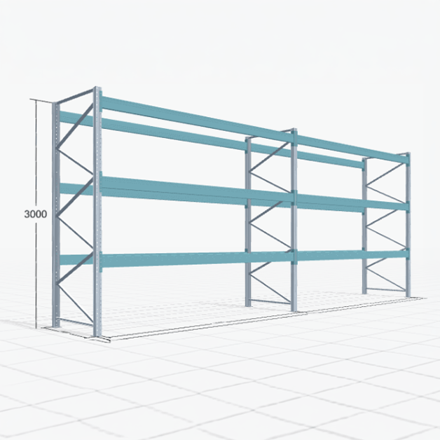 Palettenregal Basic PRB 1100, H: 3000 mm, B: 7.460 mm, Palettengewicht: 500 kg, Palettenplätze: 32