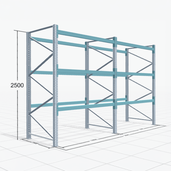 Palettenregal Basic PRB 1100, H: 2500 mm, B: 3.860 mm, Palettengewicht: 1000 kg, Palettenplätze: 16