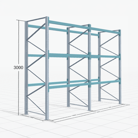Palettenregal Basic PRB 1100, H: 3000 mm, B: 3.860 mm, Palettengewicht: 1000 kg, Palettenplätze: 16