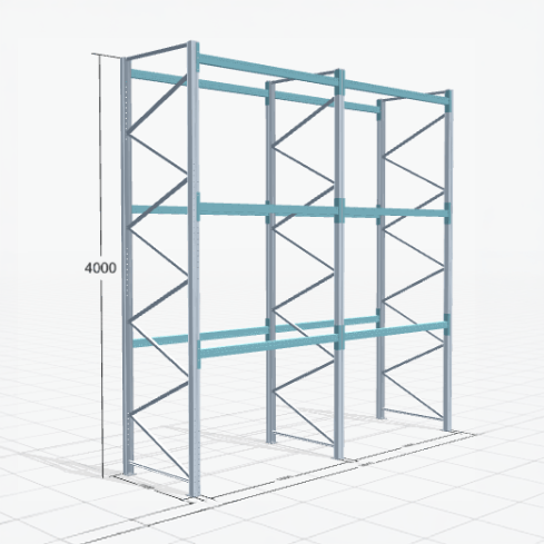 Palettenregal Basic PRB 1100, H: 4000 mm, B: 3.860 mm, Palettengewicht: 1000 kg, Palettenplätze: 16