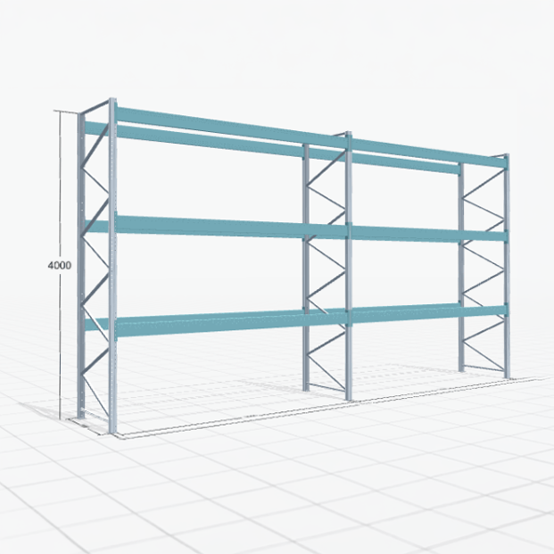 Palettenregal Basic PRB 1100, H: 4000 mm, B: 7.460 mm, Palettengewicht: 1000 kg, Palettenplätze: 32