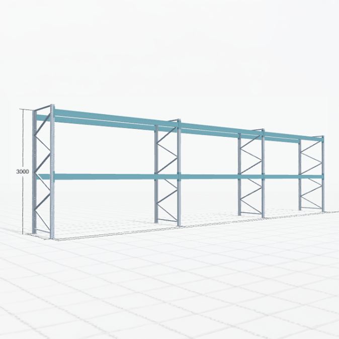Palettenregal Basic PRB 1100, H: 3000 mm, B: 11.150 mm, Palettengewicht: 500 kg, Palettenplätze: 36