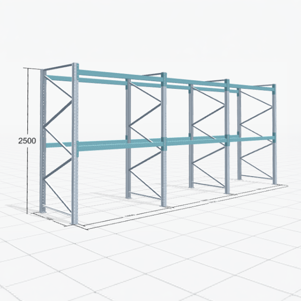 Palettenregal Basic PRB 1100, H: 2500 mm, B: 5.750 mm, Palettengewicht: 1000 kg, Palettenplätze: 18