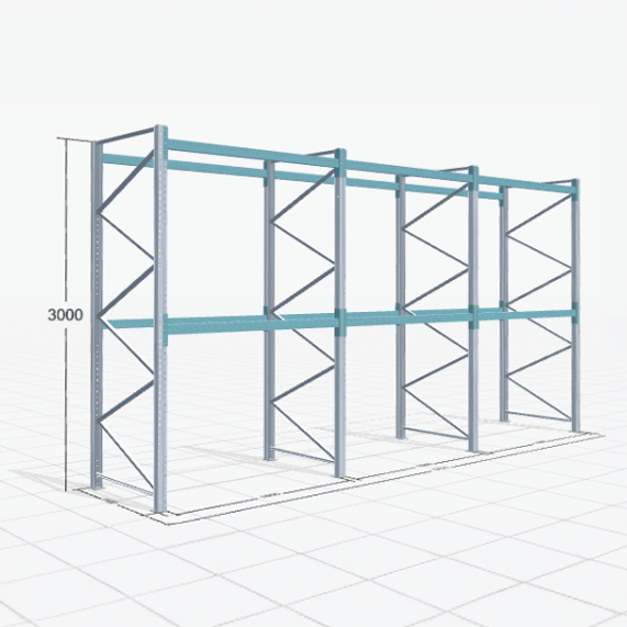 Palettenregal Basic PRB 1100, H: 3000 mm, B: 5.750 mm, Palettengewicht: 1000 kg, Palettenplätze: 18