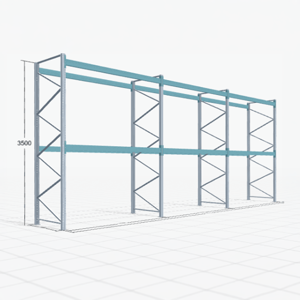 Palettenregal Basic PRB 1100, H: 3500 mm, B: 8.450 mm, Palettengewicht: 1000 kg, Palettenplätze: 27