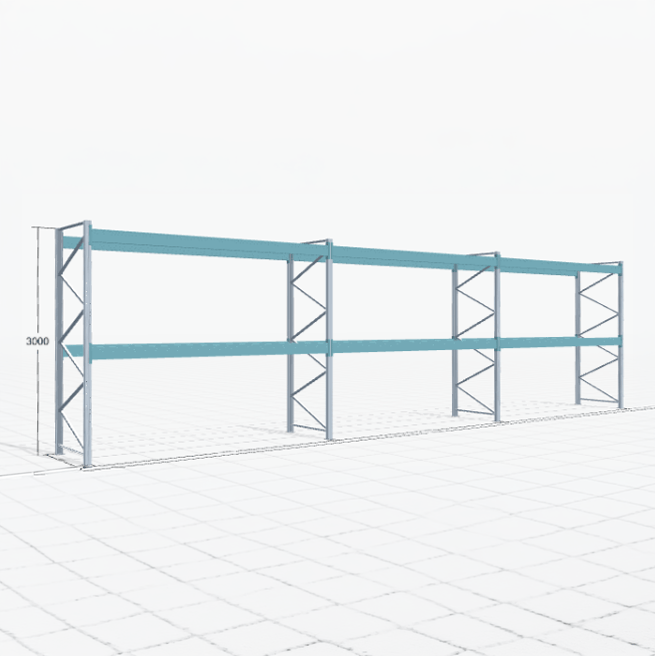 Palettenregal Basic PRB 1100, H: 3000 mm, B: 11.150 mm, Palettengewicht: 1000 kg, Palettenplätze: 36