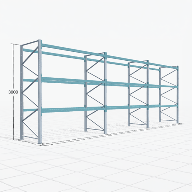 Palettenregal Basic PRB 1100, H: 3000 mm, B: 8.450 mm, Palettengewicht: 500 kg, Palettenplätze: 36